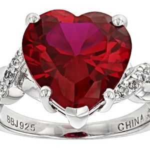 Red Lab Created Ruby Sterling Silver Heart Ring ♥